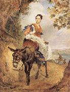 Karl Briullov, Portrait of countess olga fersen riding a donkey